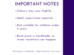 Important notes slide for the mini village kit with colour variation, supervision and small parts information.