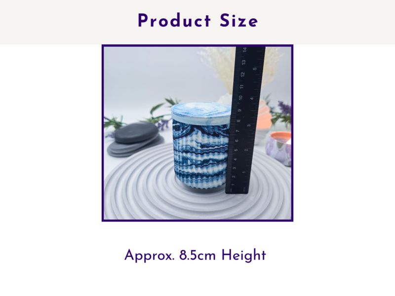 Storage pot measured vertically to show an approximate 8.5 cm height