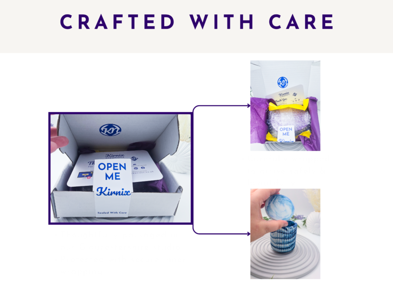 Kirnix packaging slide showing the pot packed with tissue paper, card, and presentation details