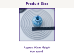 Infographic showing product size: blue vase at center with concentric coils and a ruler; approx 9.5 cm tall and 6 cm in diameter
