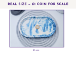 Blue marble oval tray shown with a £1 coin in the centre for size reference.