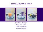 Small oval tray shown in use for jewellery storage, desk bits, and candle display