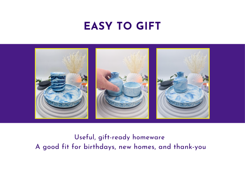 Gift-focused slide showing the small oval tray styled as a useful home gift