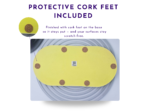Underside of a yellow oval tray showing the protective cork feet