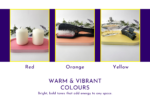 Colour options graphic showing red, orange, yellow, green, blue, indigo, violet, pink, white, and black oval trays