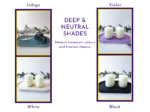 Neutral and deeper shade graphic showing indigo, violet, white, and black tray options