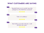 Customer review graphic with feedback quotes for the tray