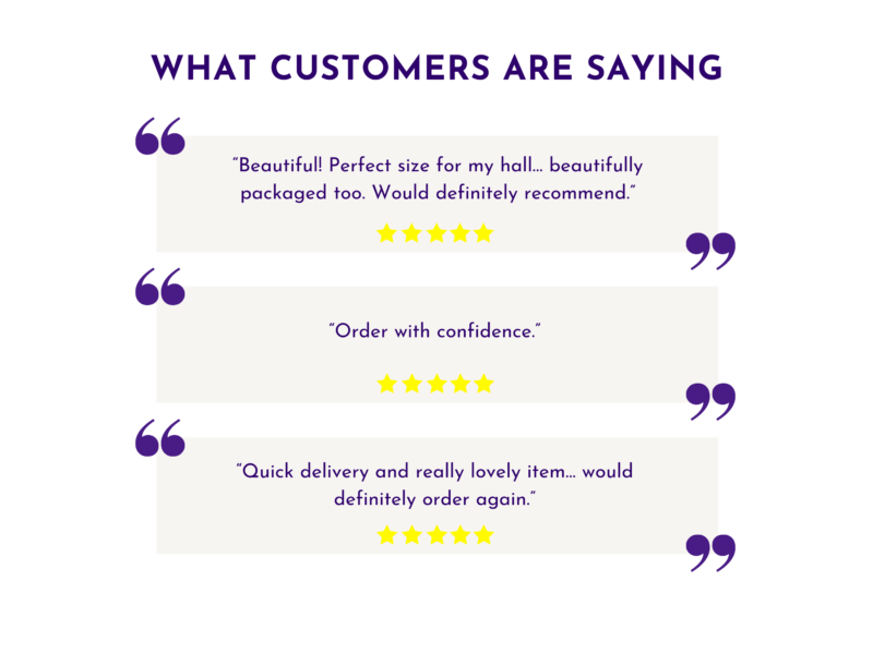 Customer review graphic with feedback quotes for the tray