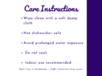 Care instructions graphic for cleaning and indoor use