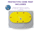 Yellow oval tray photographed from underneath showing protective cork feet.