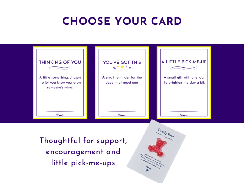 Steady Bear pocket companion with a choice of three printed support cards, shown as the card selection option.