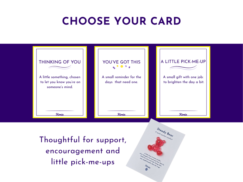 Steady Bear pocket companion with a choice of three printed support cards, shown as the card selection option.