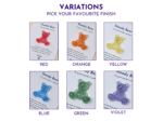 Steady Bear glitter pocket companion colour options, shown in red, orange, yellow, blue, green, and violet.