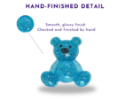 Blue resin Worry Bear close-up showing glossy hand-finished detail