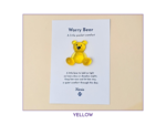 Yellow Worry Bear pocket companion on backing card