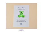 Green Worry Bear pocket companion on backing card