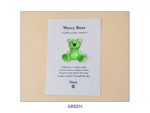 Green Worry Bear pocket companion on backing card