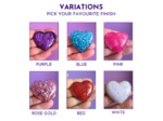 Variations Glitter resin pocket hug hearts available in six colours — Purple, Blue, Pink, Rose Gold, Red, White
