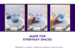 Lifestyle slide showing three views of the decorative pot as an everyday home accessory