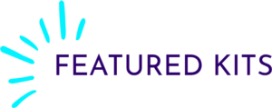 Logo reading 'FEATURED KITS' in purple with cyan radial lines to the left.