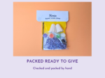 KNP-PYO-GHOST-mini01Gift-ready DIY paint-your-own kit in a clear bag with paints and brushes, labeled Kirnix Paint Your Own reuse ready for gifting