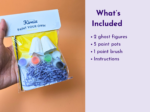 KNP-PYO-GHOST-mini11What’s included Hand holding a Kirnix 'Paint Your Own' craft kit with a blue box and colorful paints inside the bag.