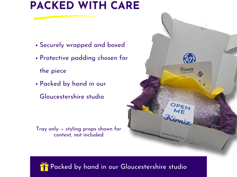 Text-heavy image showing 'PACKED WITH CARE' heading and a partially opened cardboard box with packing materials on the right.