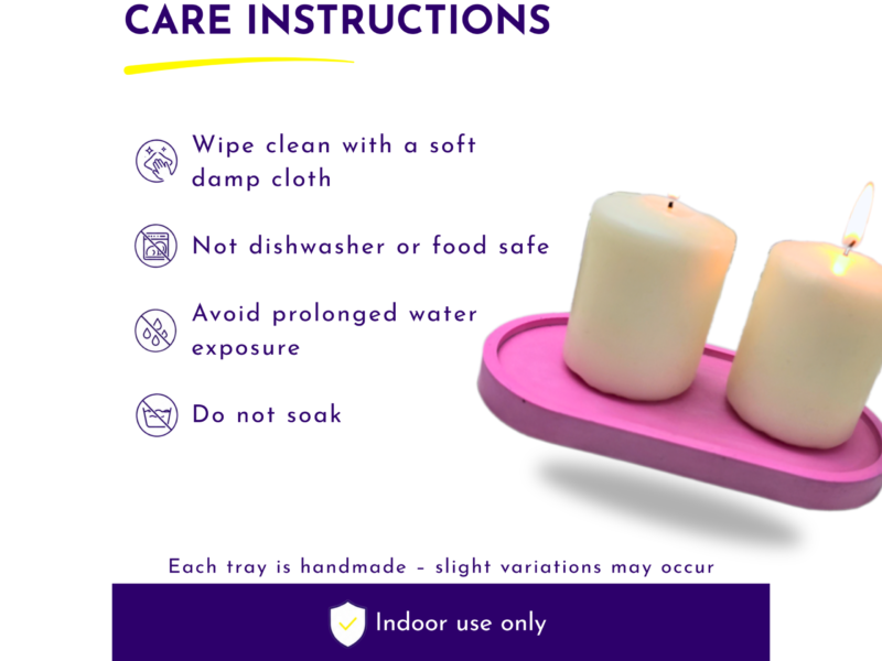 Care instructions for candles: wipe clean with a soft damp cloth; not dishwasher or food safe; avoid prolonged water exposure; do not soak.