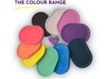 Assorted overlapping circular color swatches in rainbow hues arranged in a cluster against a white background.