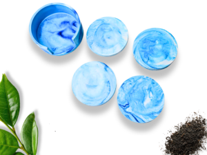 Blue Marbled Round Coaster Set with Holder