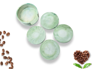 Green Marbled Round Coaster Set with Holder